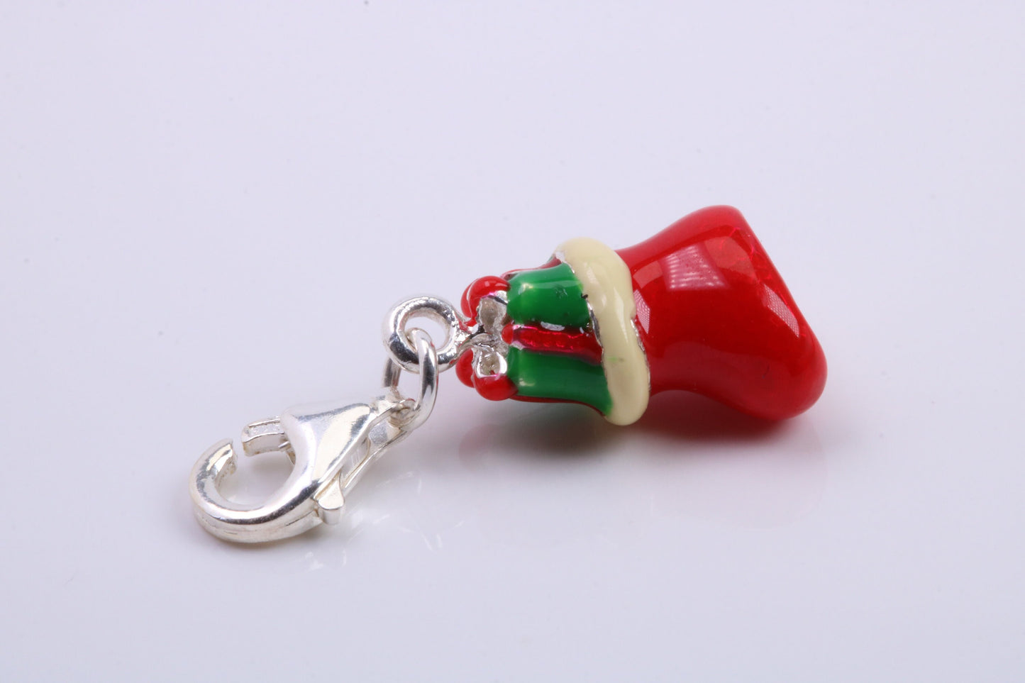 Christmas Stocking Charm, Traditional Charm, Made from Solid 925 Grade Sterling Silver, Complete with Attachment Link