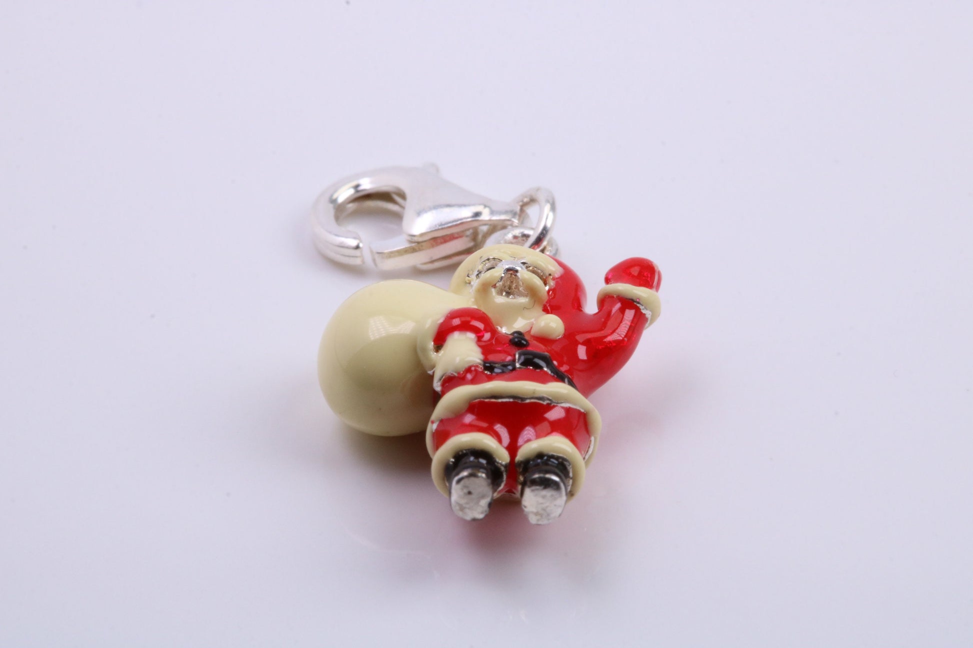 Father Christmas Charm, Traditional Charm, Made from Solid 925 Grade Sterling Silver, Complete with Attachment Link