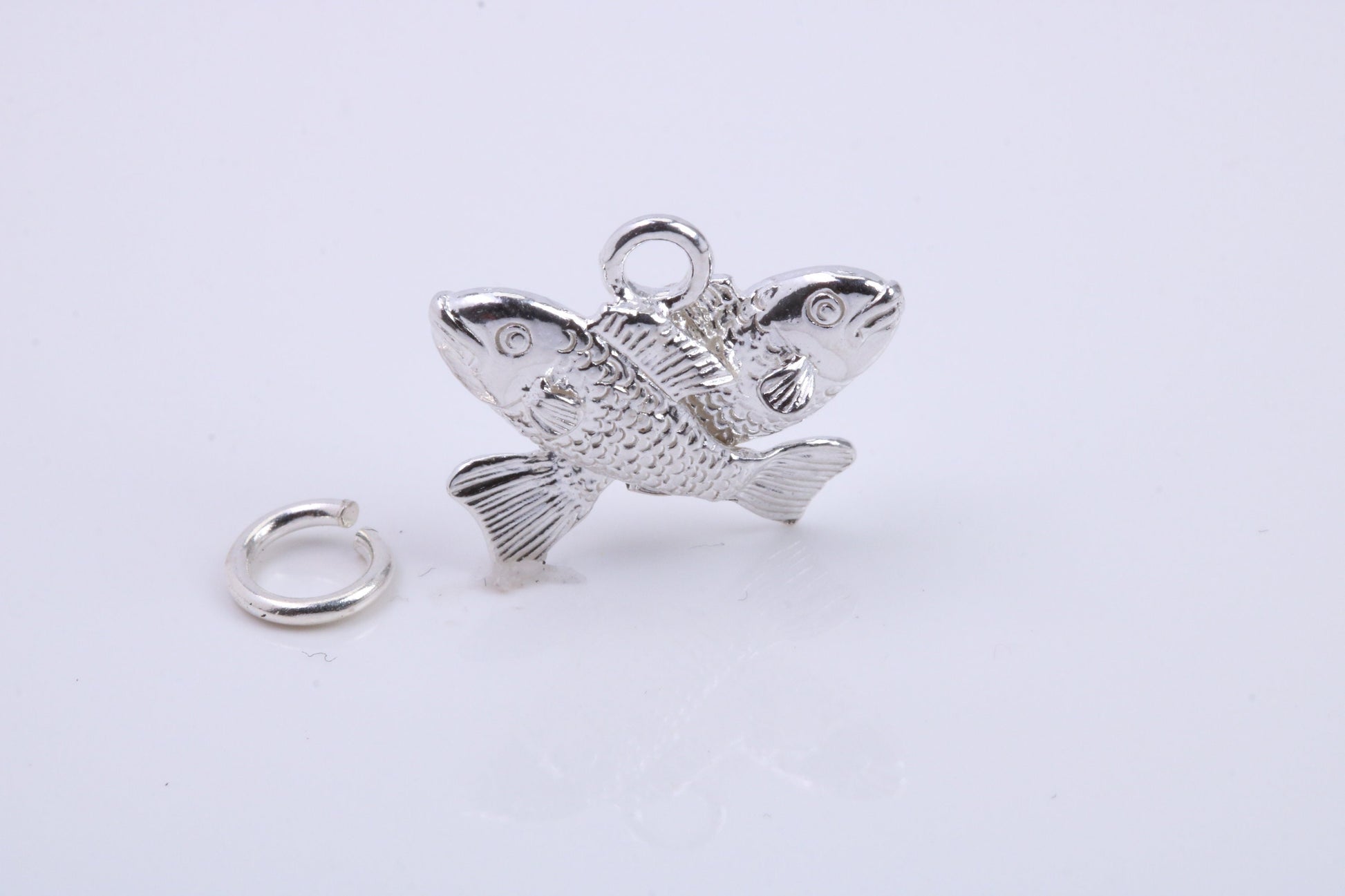 Pisces Zodiac Sign Charm, Traditional Charm, Made from Solid 925 Grade Sterling Silver, Complete with Attachment Link