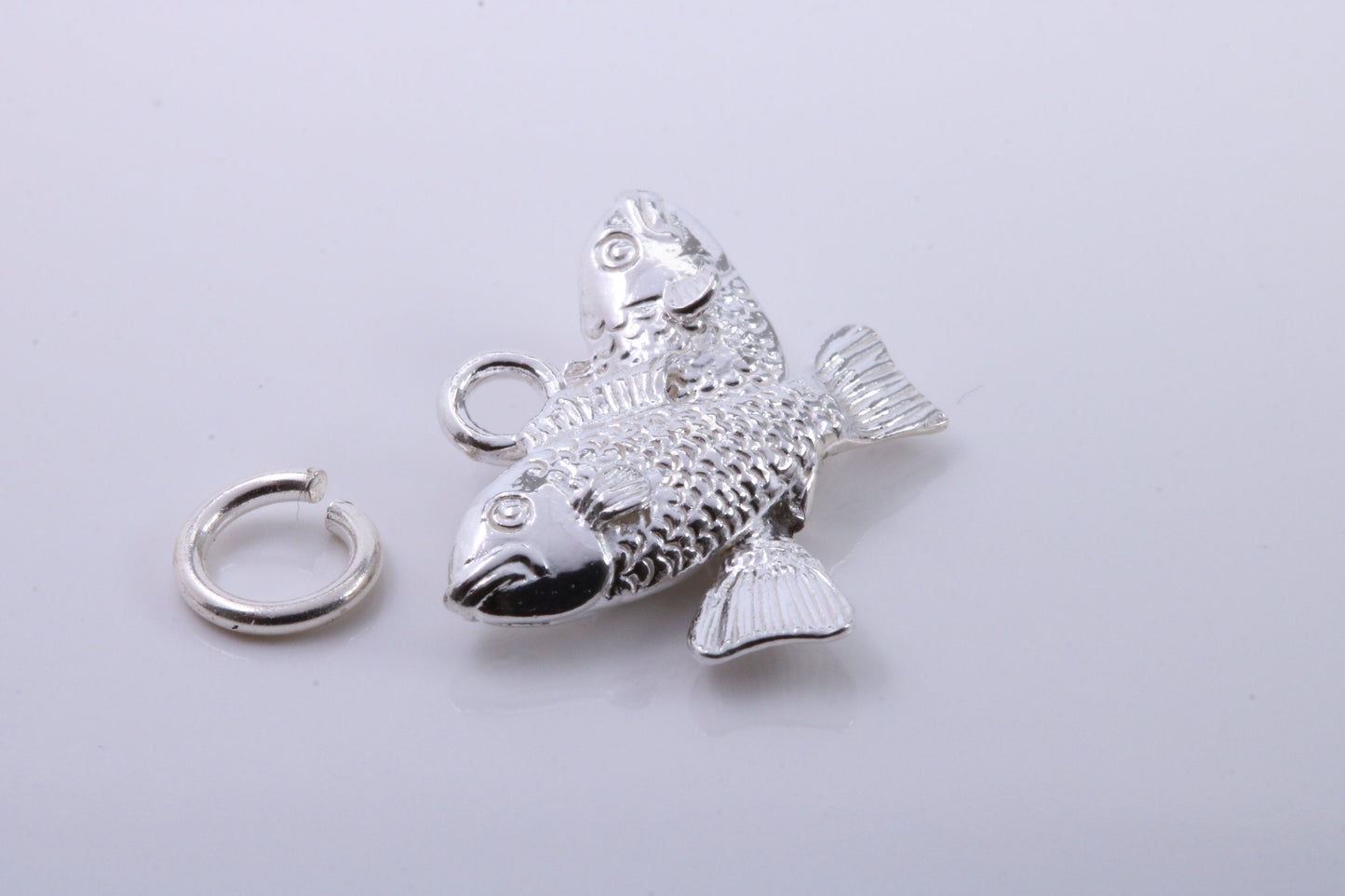 Pisces Zodiac Sign Charm, Traditional Charm, Made from Solid 925 Grade Sterling Silver, Complete with Attachment Link