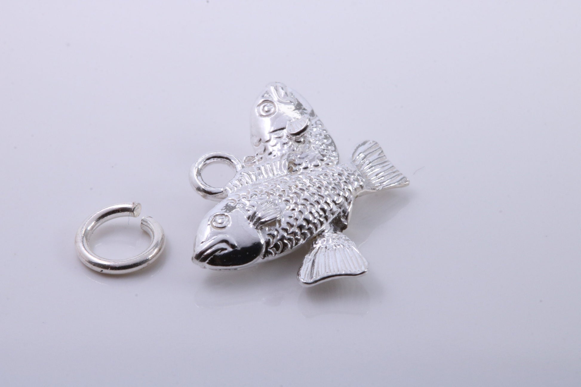 Pisces Zodiac Sign Charm, Traditional Charm, Made from Solid 925 Grade Sterling Silver, Complete with Attachment Link