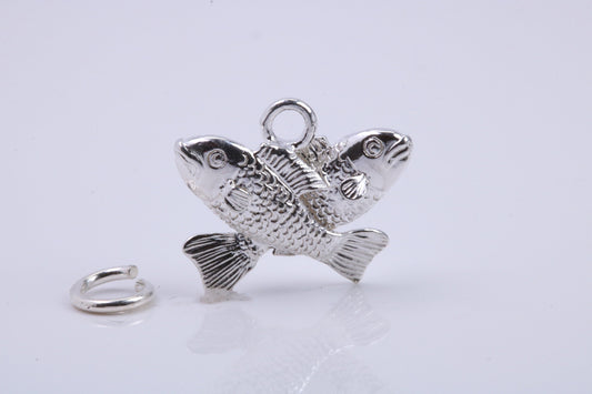Pisces Zodiac Sign Charm, Traditional Charm, Made from Solid 925 Grade Sterling Silver, Complete with Attachment Link