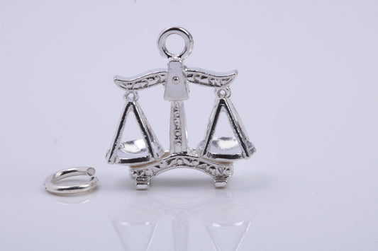 Libra Zodiac Sign Charm, Traditional Charm, Made from Solid 925 Grade Sterling Silver, Complete with Attachment Link