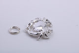 Cancer Zodiac Sign Charm, Traditional Charm, Made from Solid 925 Grade Sterling Silver, Complete with Attachment Link