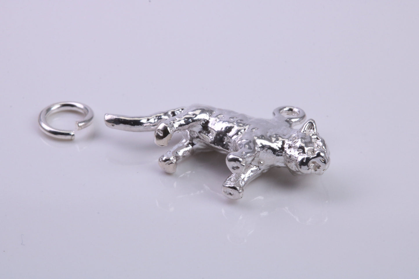 Tiger Charm, Traditional Charm, Made from Solid 925 Grade Sterling Silver, Complete with Attachment Link