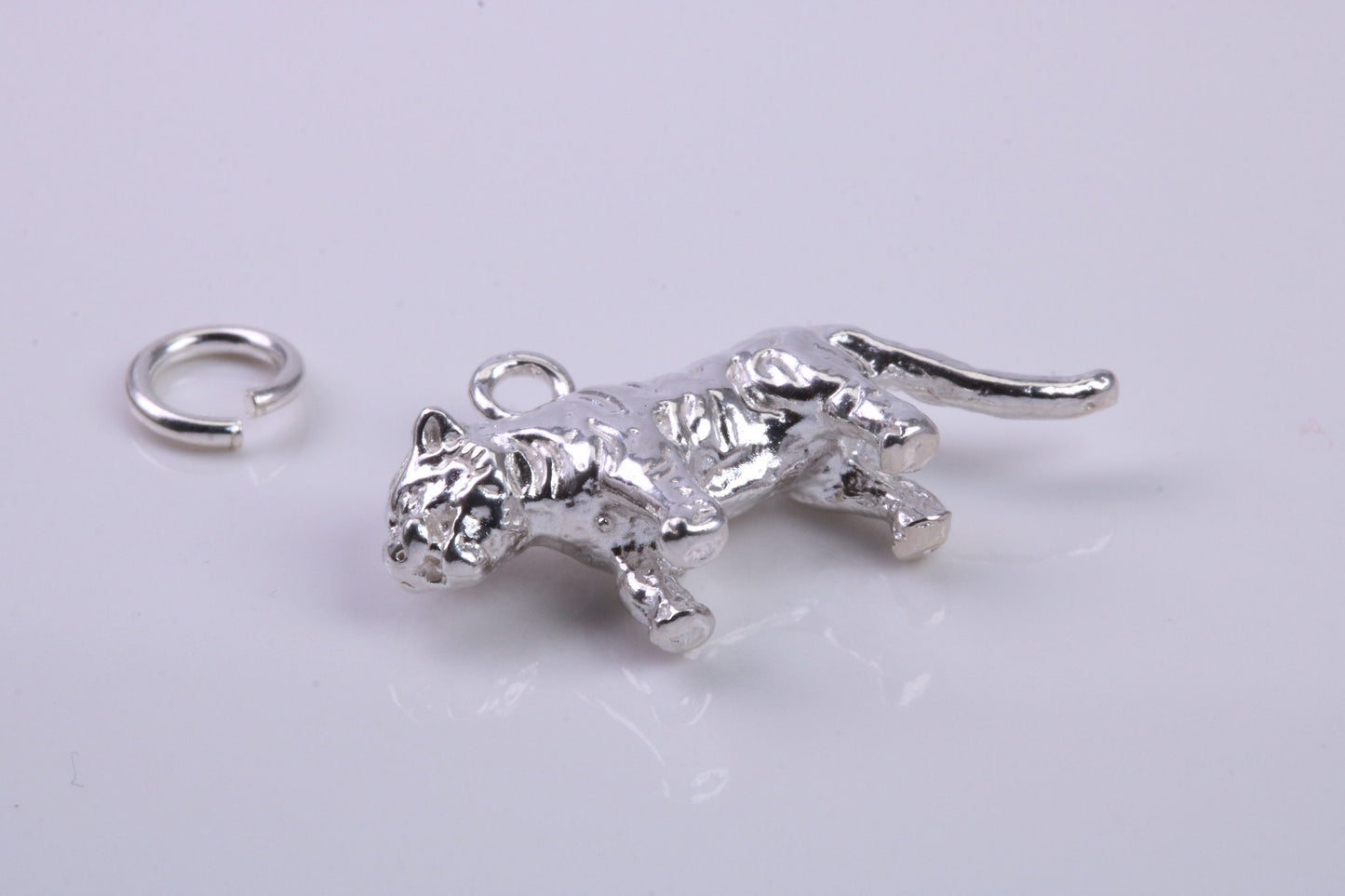 Tiger Charm, Traditional Charm, Made from Solid 925 Grade Sterling Silver, Complete with Attachment Link