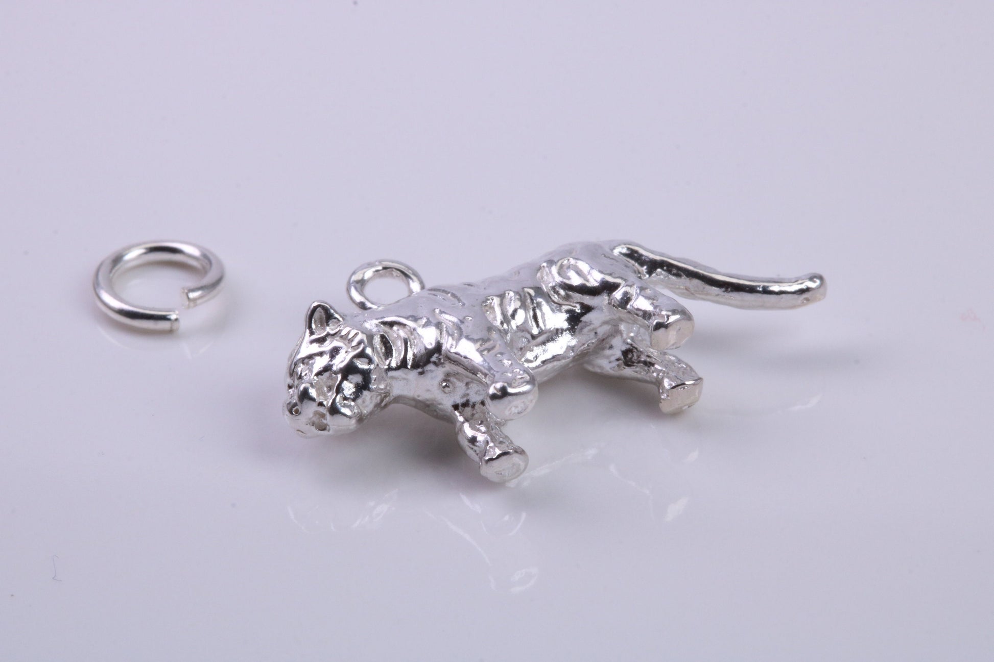 Tiger Charm, Traditional Charm, Made from Solid 925 Grade Sterling Silver, Complete with Attachment Link