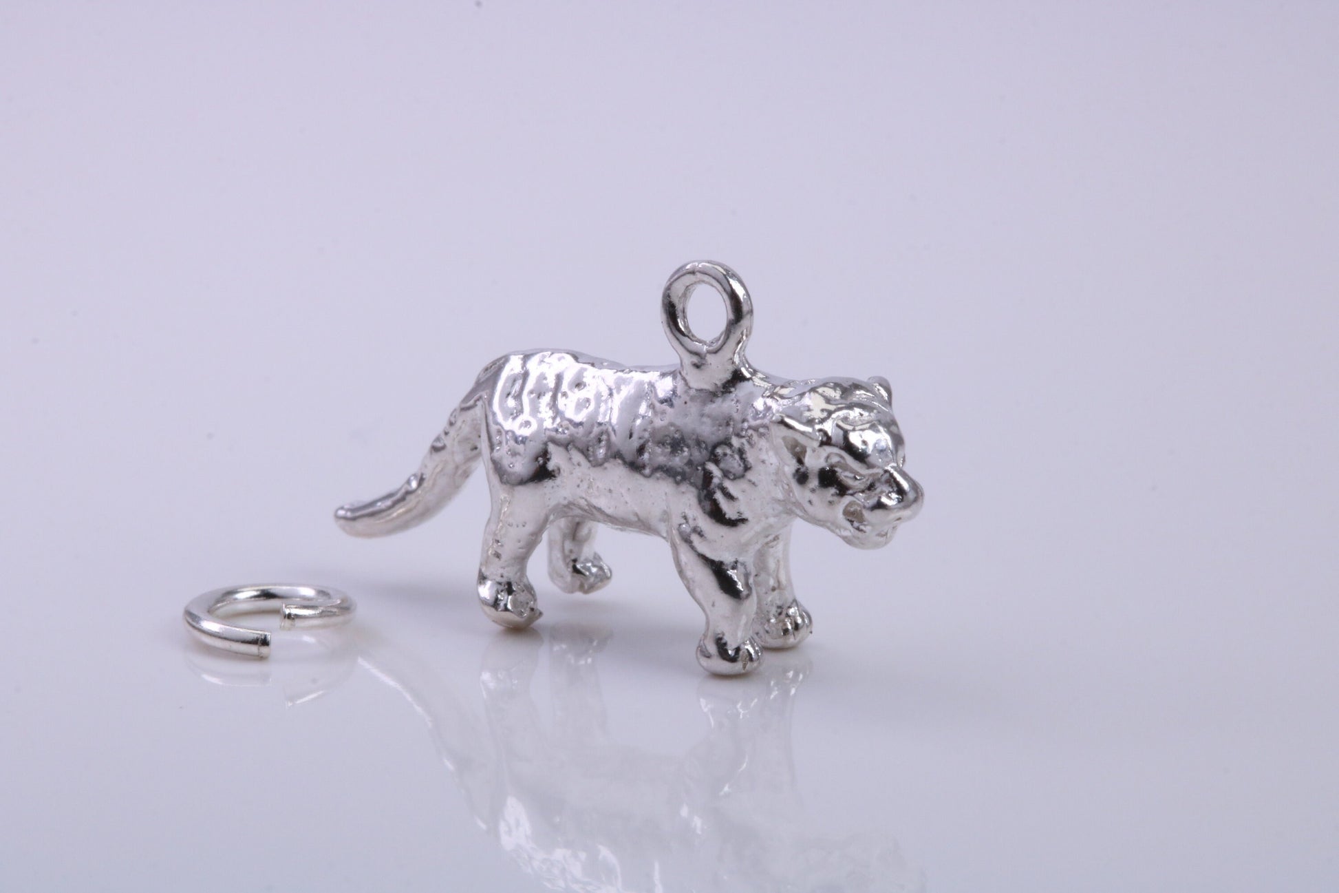 Tiger Charm, Traditional Charm, Made from Solid 925 Grade Sterling Silver, Complete with Attachment Link