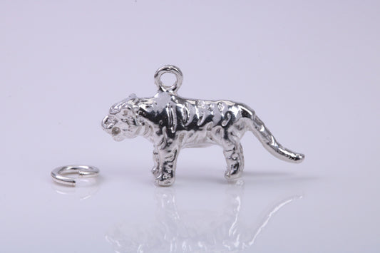 Tiger Charm, Traditional Charm, Made from Solid 925 Grade Sterling Silver, Complete with Attachment Link