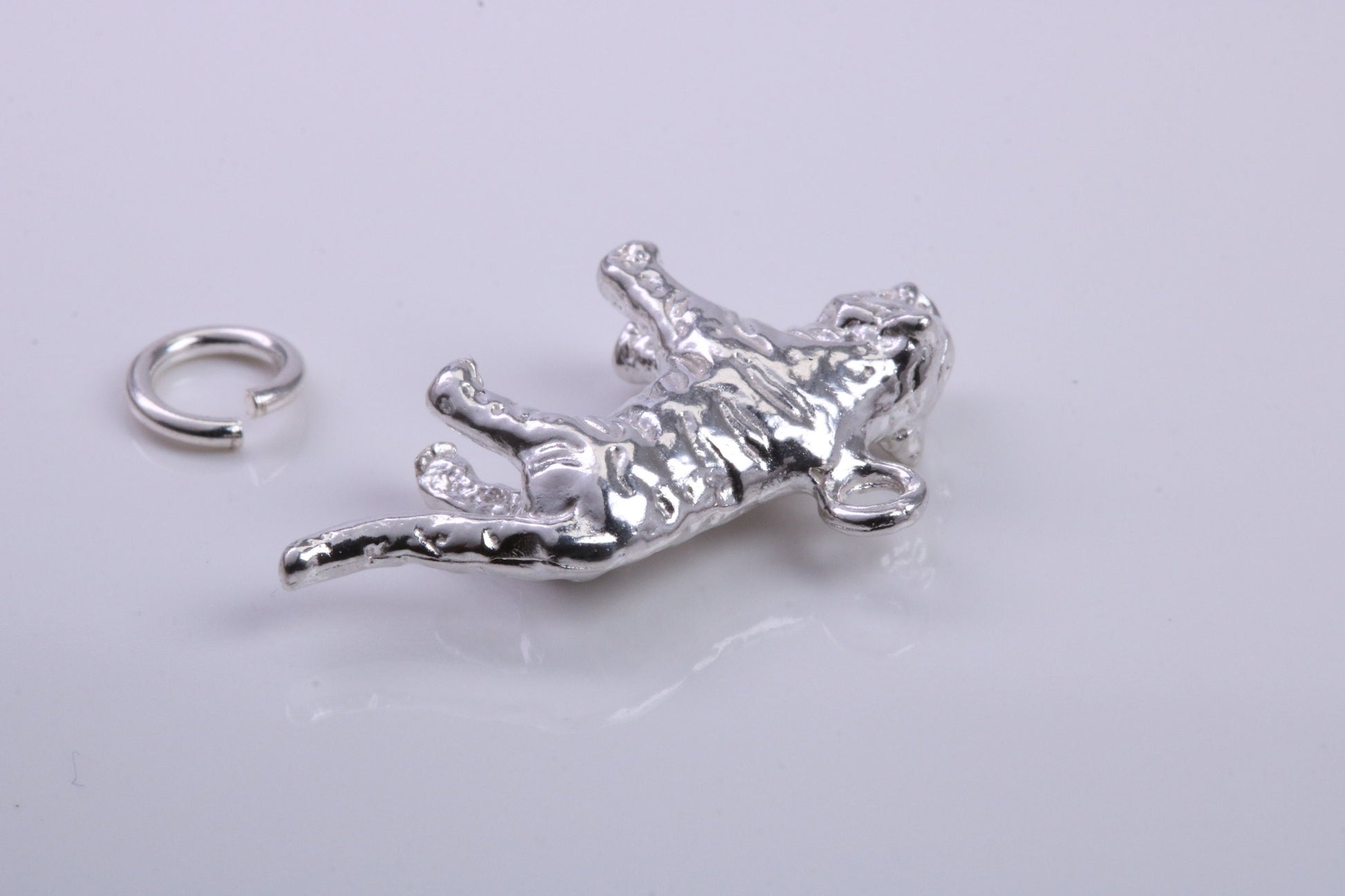 Tiger Charm, Traditional Charm, Made from Solid 925 Grade Sterling Silver, Complete with Attachment Link