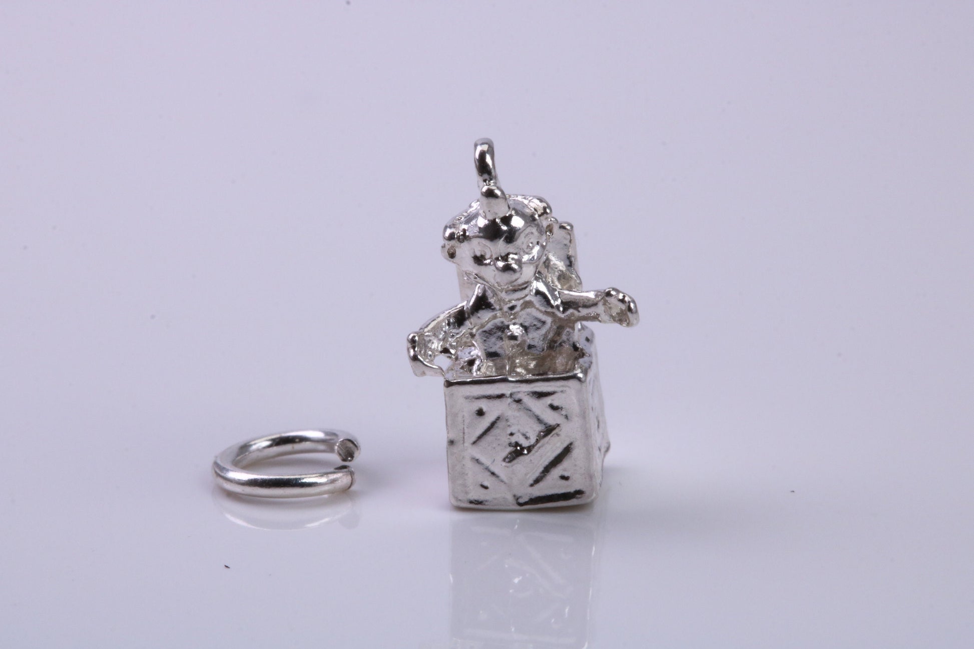 Jack in the Box Charm, Traditional Charm, Made from Solid 925 Grade Sterling Silver, Complete with Attachment Link