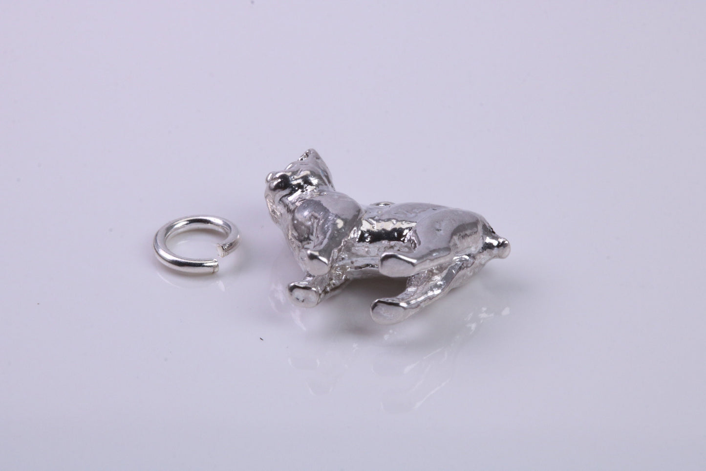 Manx Cat Charm, Traditional Charm, Made from Solid 925 Grade Sterling Silver, Complete with Attachment Link
