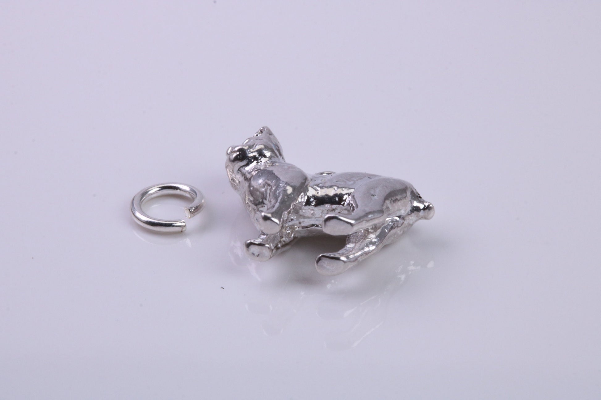Manx Cat Charm, Traditional Charm, Made from Solid 925 Grade Sterling Silver, Complete with Attachment Link