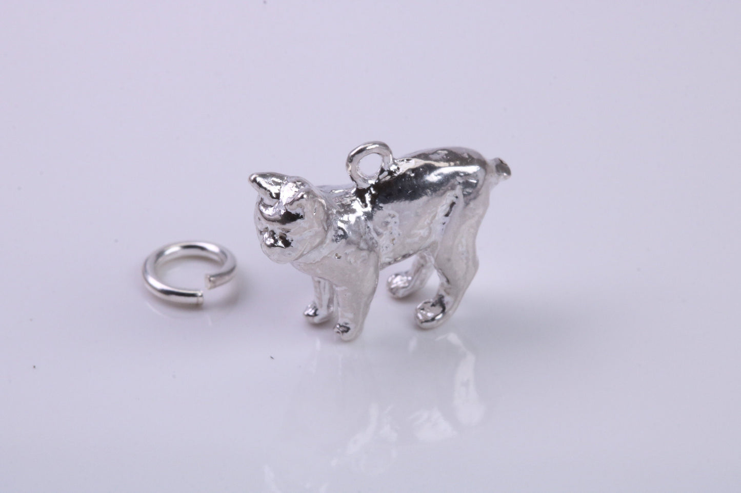 Manx Cat Charm, Traditional Charm, Made from Solid 925 Grade Sterling Silver, Complete with Attachment Link