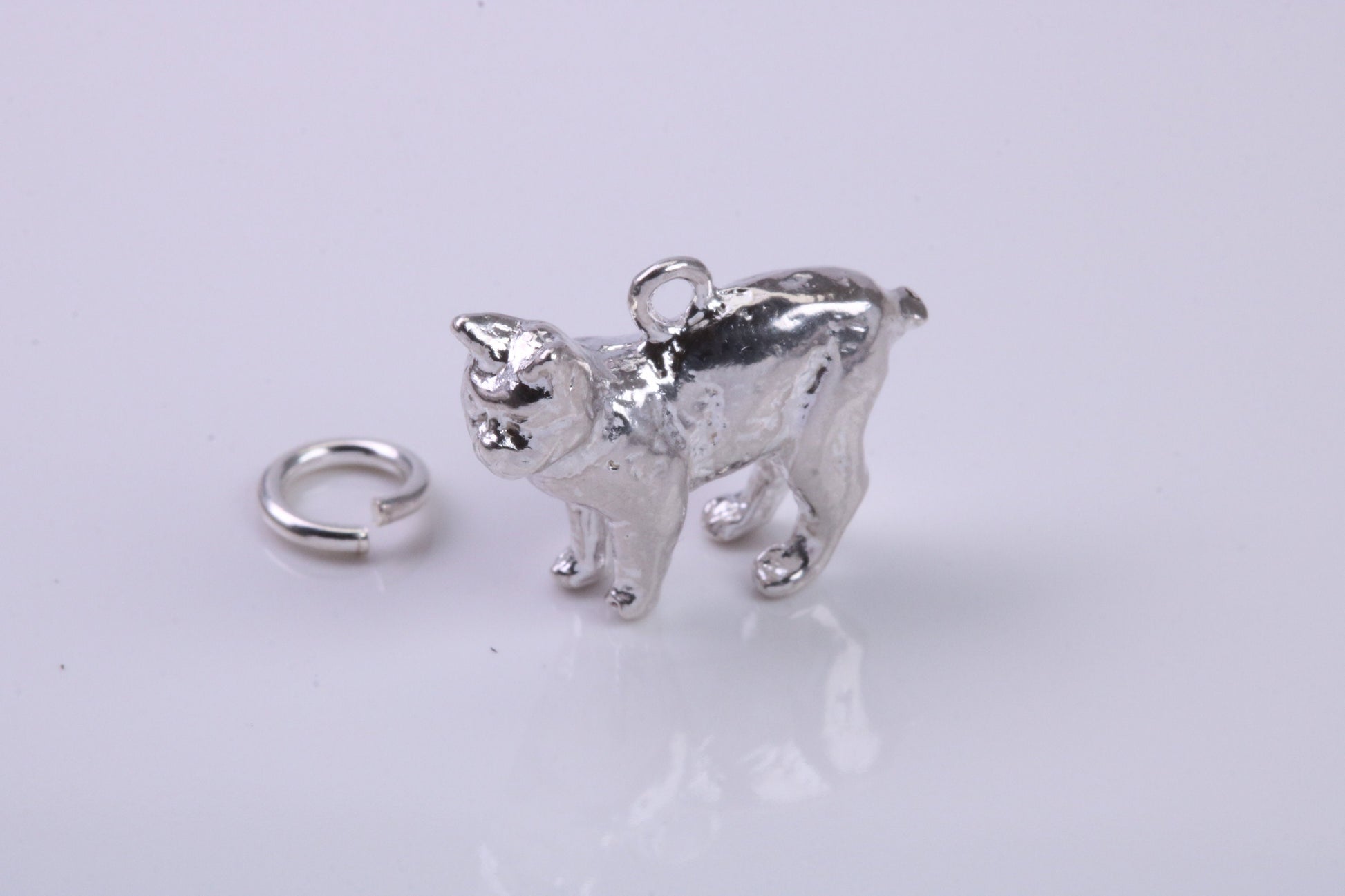 Manx Cat Charm, Traditional Charm, Made from Solid 925 Grade Sterling Silver, Complete with Attachment Link