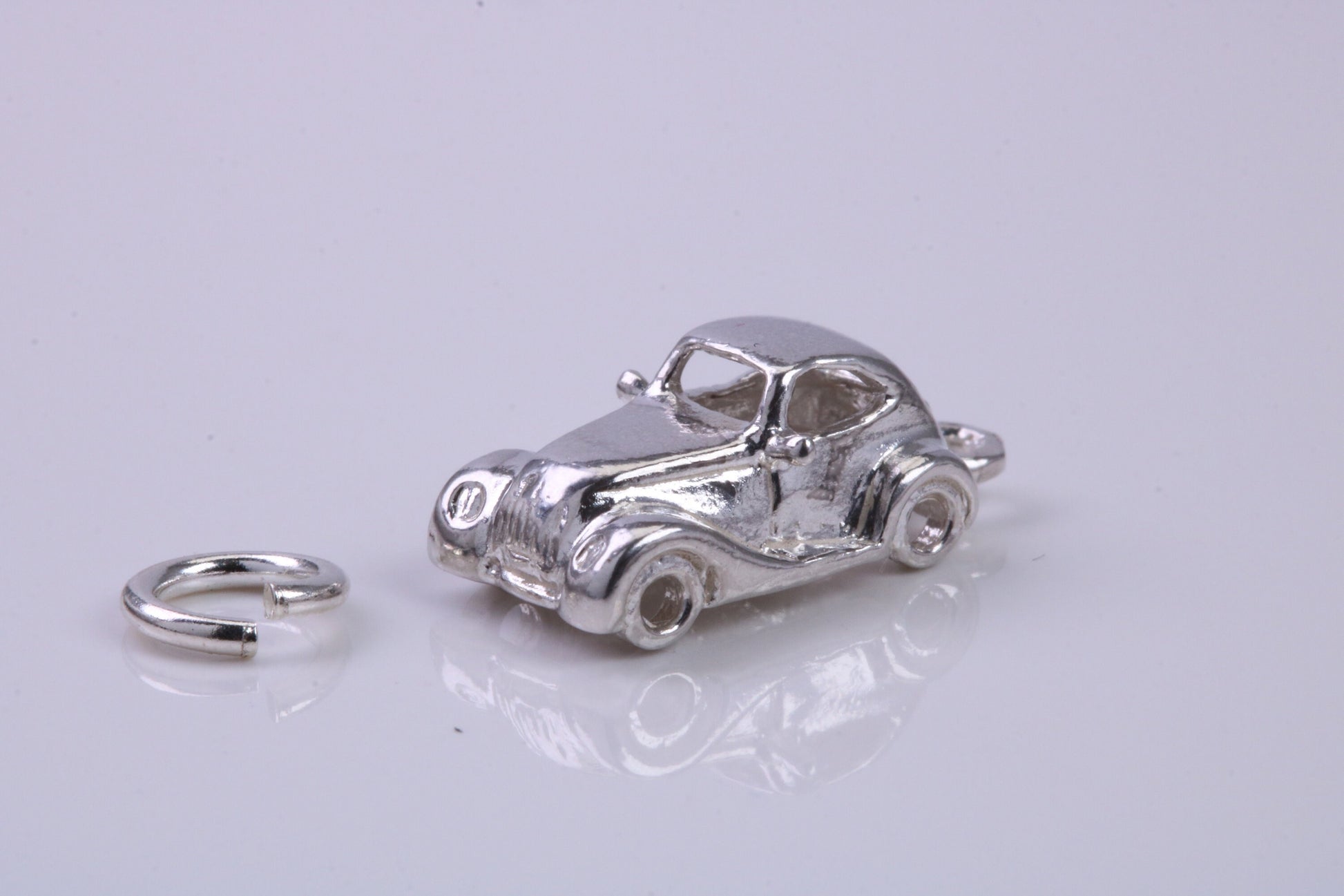 Car Charm, Traditional Charm, Made from Solid 925 Grade Sterling Silver, Complete with Attachment Link