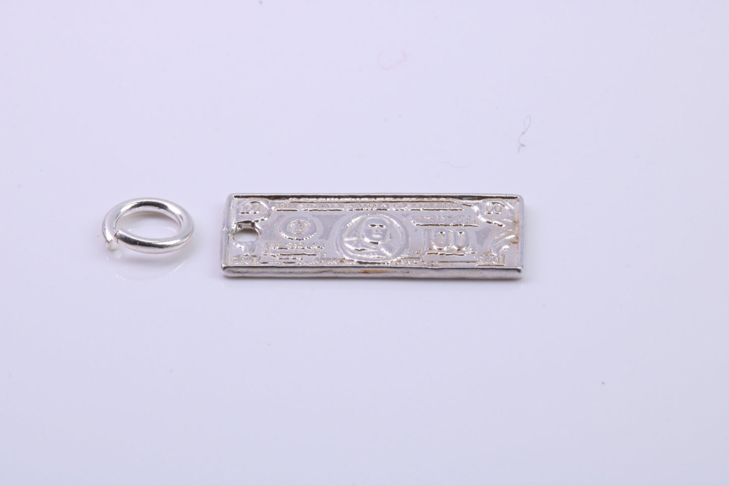 100 Dollar Bill Charm, Traditional Charm, Made from Solid 925 Grade Sterling Silver, Complete with Attachment Link