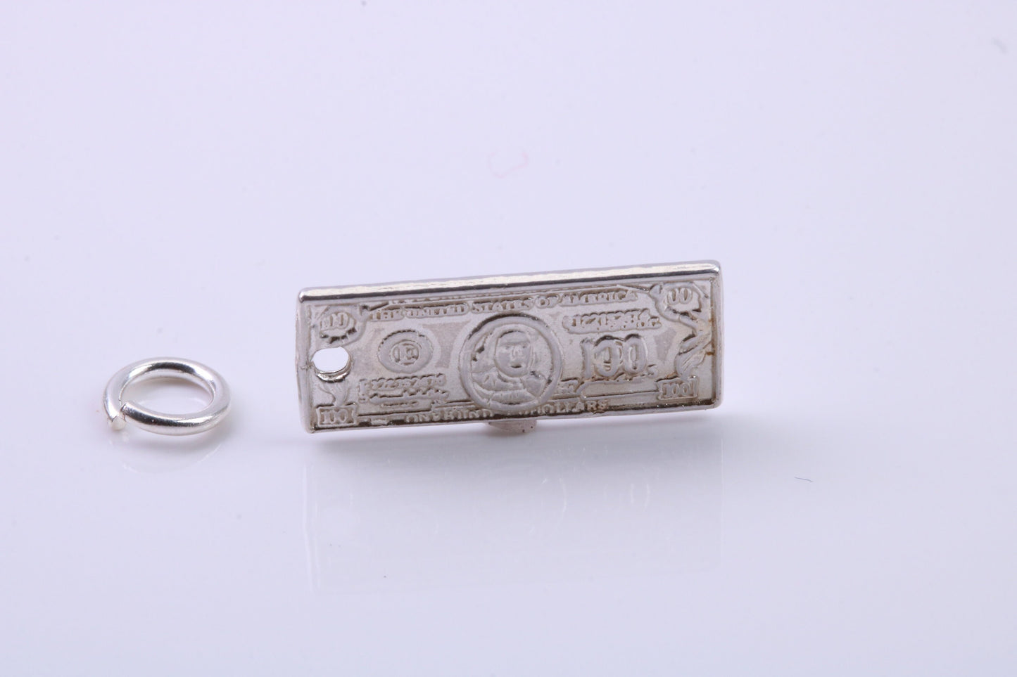 100 Dollar Bill Charm, Traditional Charm, Made from Solid 925 Grade Sterling Silver, Complete with Attachment Link