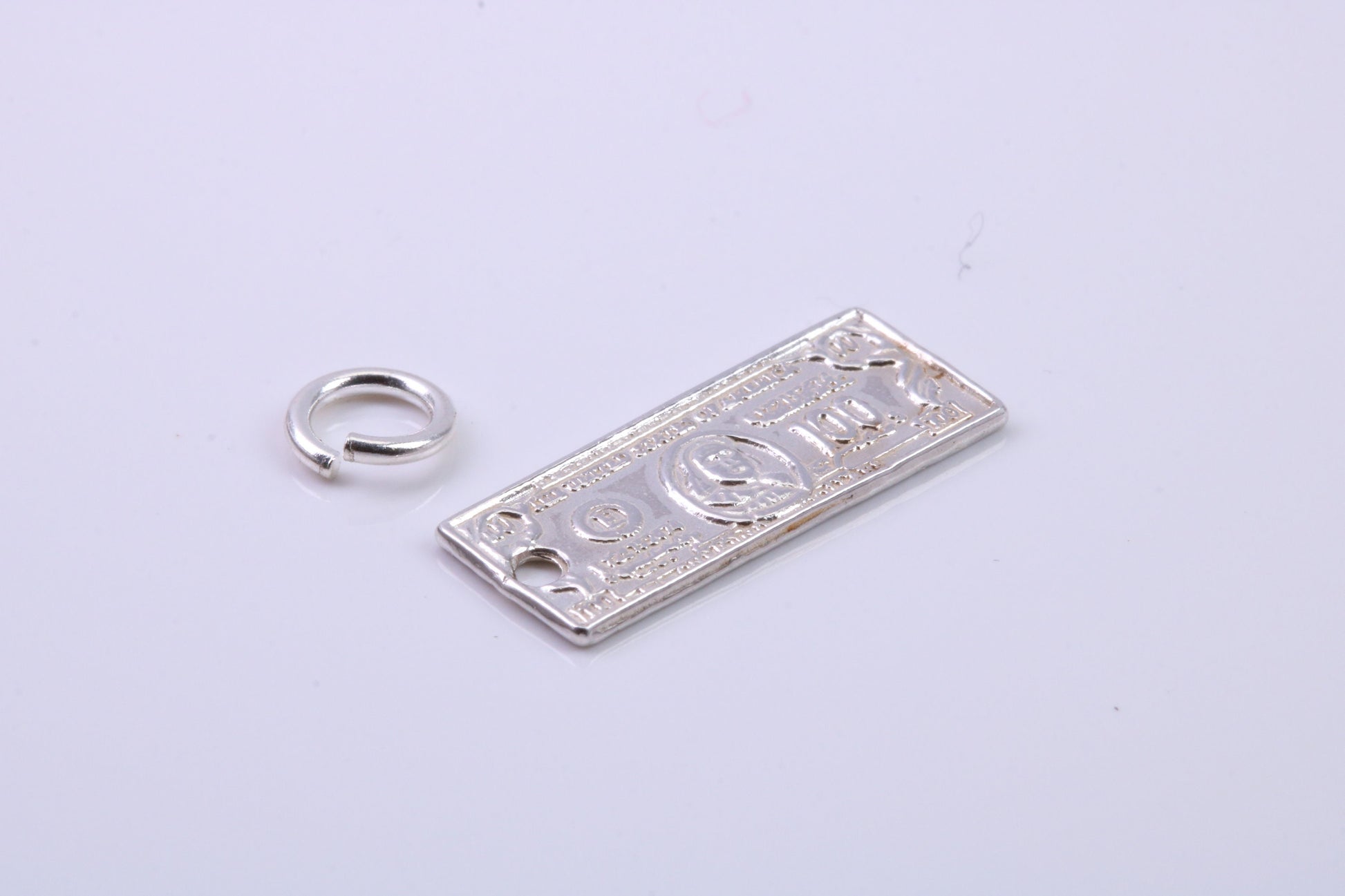100 Dollar Bill Charm, Traditional Charm, Made from Solid 925 Grade Sterling Silver, Complete with Attachment Link