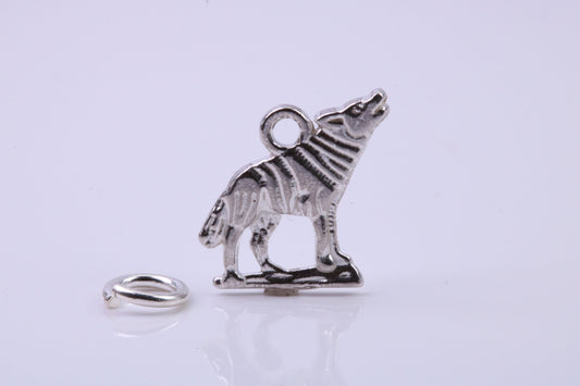 Wolf Charm, Traditional Charm, Made from Solid 925 Grade Sterling Silver, Complete with Attachment Link