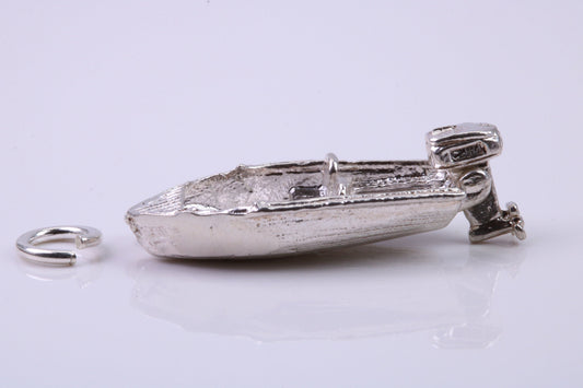 Speed Boat Charm, Traditional Charm, Made from Solid 925 Grade Sterling Silver, Complete with Attachment Link