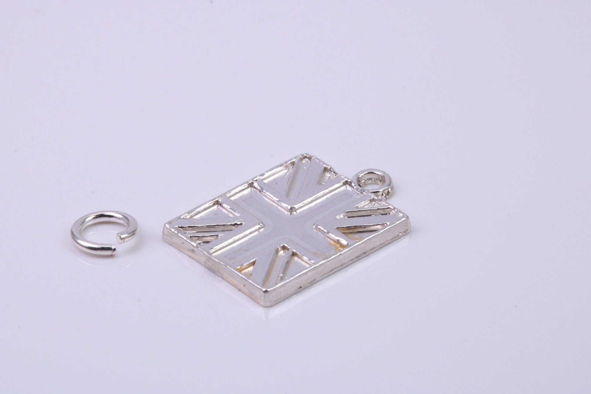 British Flag Charm, Traditional Charm, Made from Solid 925 Grade Sterling Silver, Complete with Attachment Link