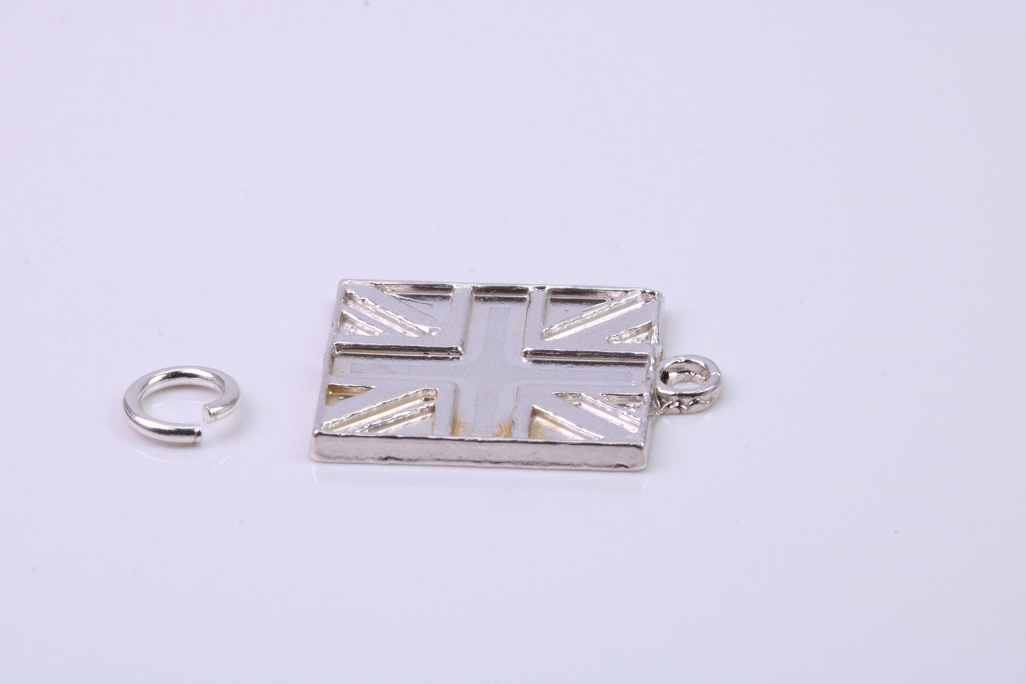 British Flag Charm, Traditional Charm, Made from Solid 925 Grade Sterling Silver, Complete with Attachment Link