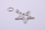 Double Star Charm, Traditional Charm, Made from Solid 925 Grade Sterling Silver, Complete with Attachment Link