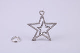 Double Star Charm, Traditional Charm, Made from Solid 925 Grade Sterling Silver, Complete with Attachment Link