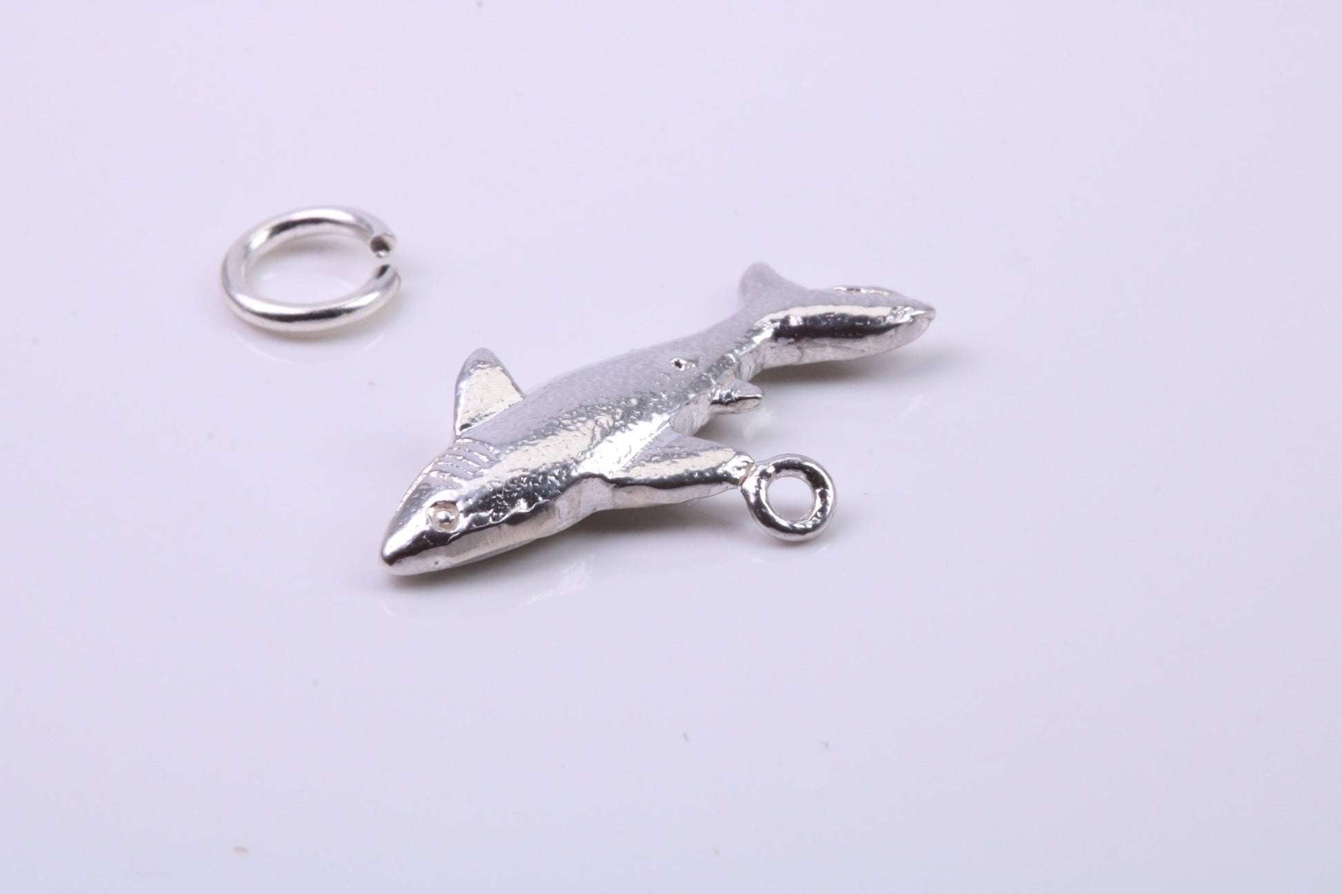 Shark Charm, Traditional Charm, Made from Solid 925 Grade Sterling Silver, Complete with Attachment Link