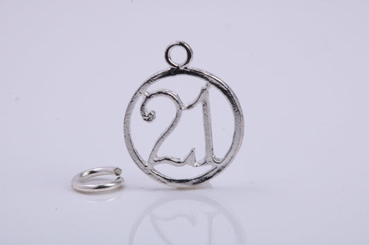 21st Birthday Charm, Traditional Charm, Made from Solid 925 Grade Sterling Silver, Complete with Attachment Link