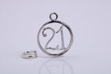 21st Birthday Charm, Traditional Charm, Made from Solid 925 Grade Sterling Silver, Complete with Attachment Link