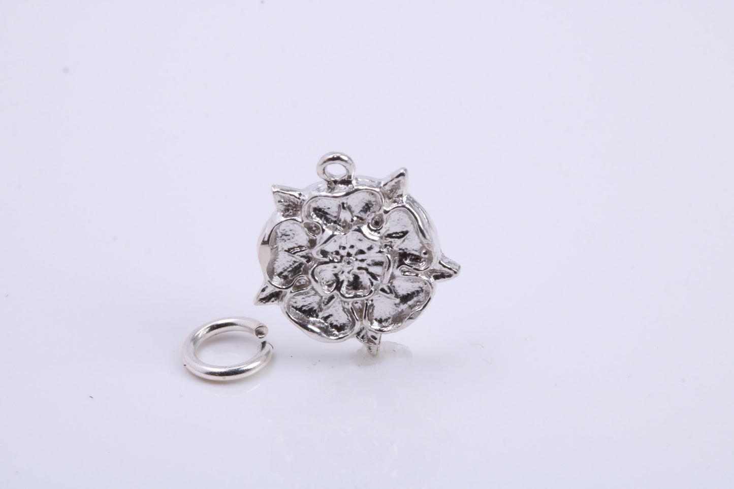 Tudor Rose Charm, Traditional Charm, Made from Solid 925 Grade Sterling Silver, Complete with Attachment Link