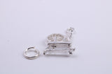 Yarn Spinning Wheel Charm, Traditional Charm, Made from Solid 925 Grade Sterling Silver, Complete with Attachment Link