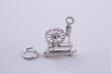 Yarn Spinning Wheel Charm, Traditional Charm, Made from Solid 925 Grade Sterling Silver, Complete with Attachment Link