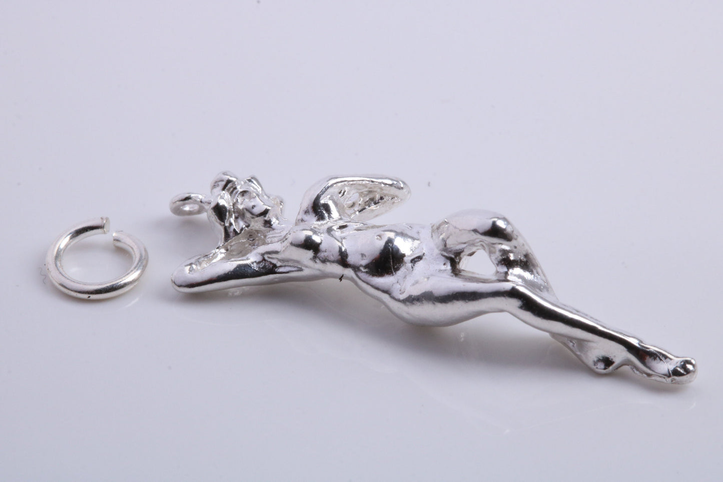 Lady Sunbathing Charm, Traditional Charm, Made from Solid 925 Grade Sterling Silver, Complete with Attachment Link