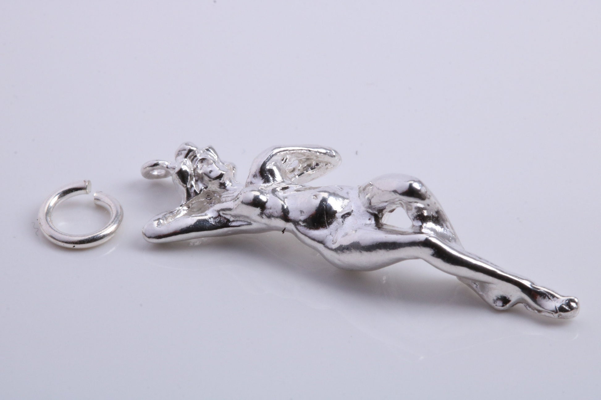 Lady Sunbathing Charm, Traditional Charm, Made from Solid 925 Grade Sterling Silver, Complete with Attachment Link