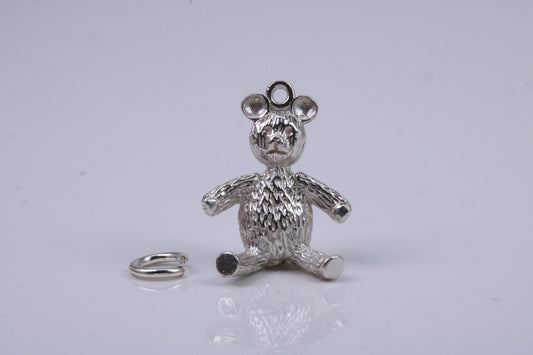 Teddy Bear Charm, Traditional Charm, Made from Solid 925 Grade Sterling Silver, Complete with Attachment Link