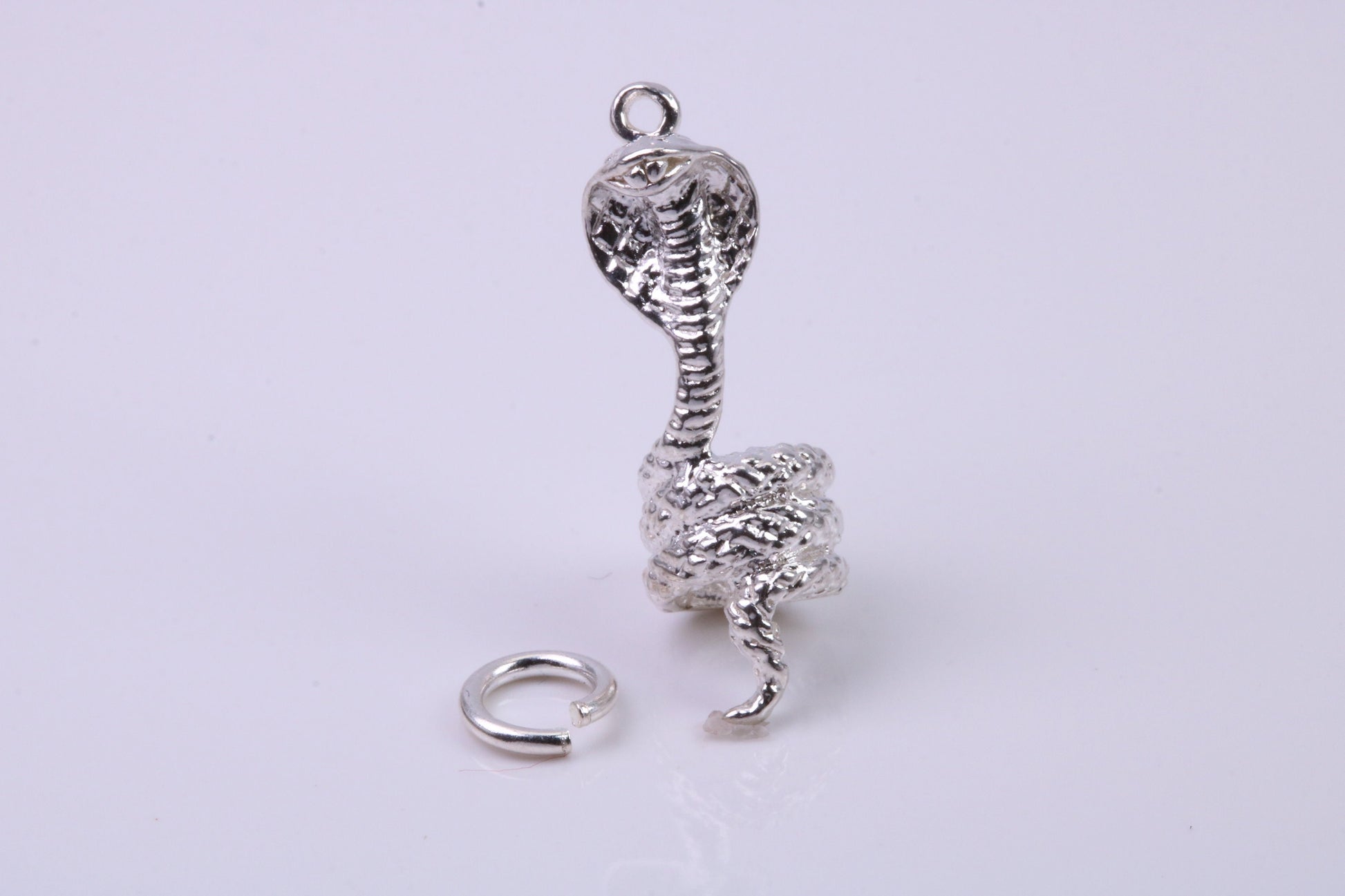 Cobra Snake Charm, Traditional Charm, Made from Solid 925 Grade Sterling Silver, Complete with Attachment Link