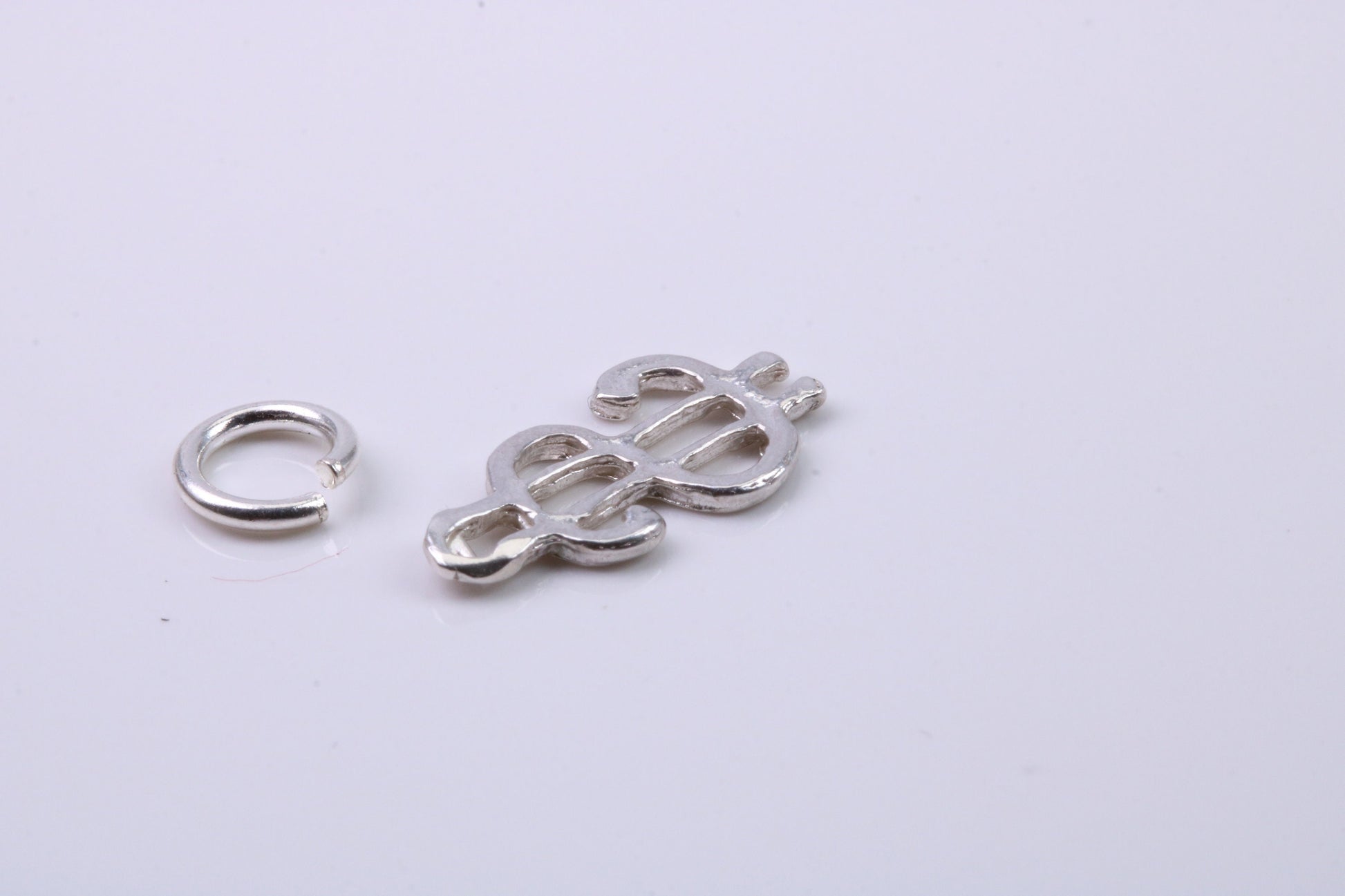 Dollar Sign Charm, Traditional Charm, Made from Solid 925 Grade Sterling Silver, Complete with Attachment Link