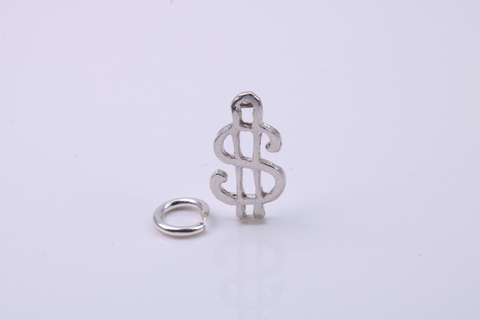Dollar Sign Charm, Traditional Charm, Made from Solid 925 Grade Sterling Silver, Complete with Attachment Link