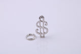 Dollar Sign Charm, Traditional Charm, Made from Solid 925 Grade Sterling Silver, Complete with Attachment Link