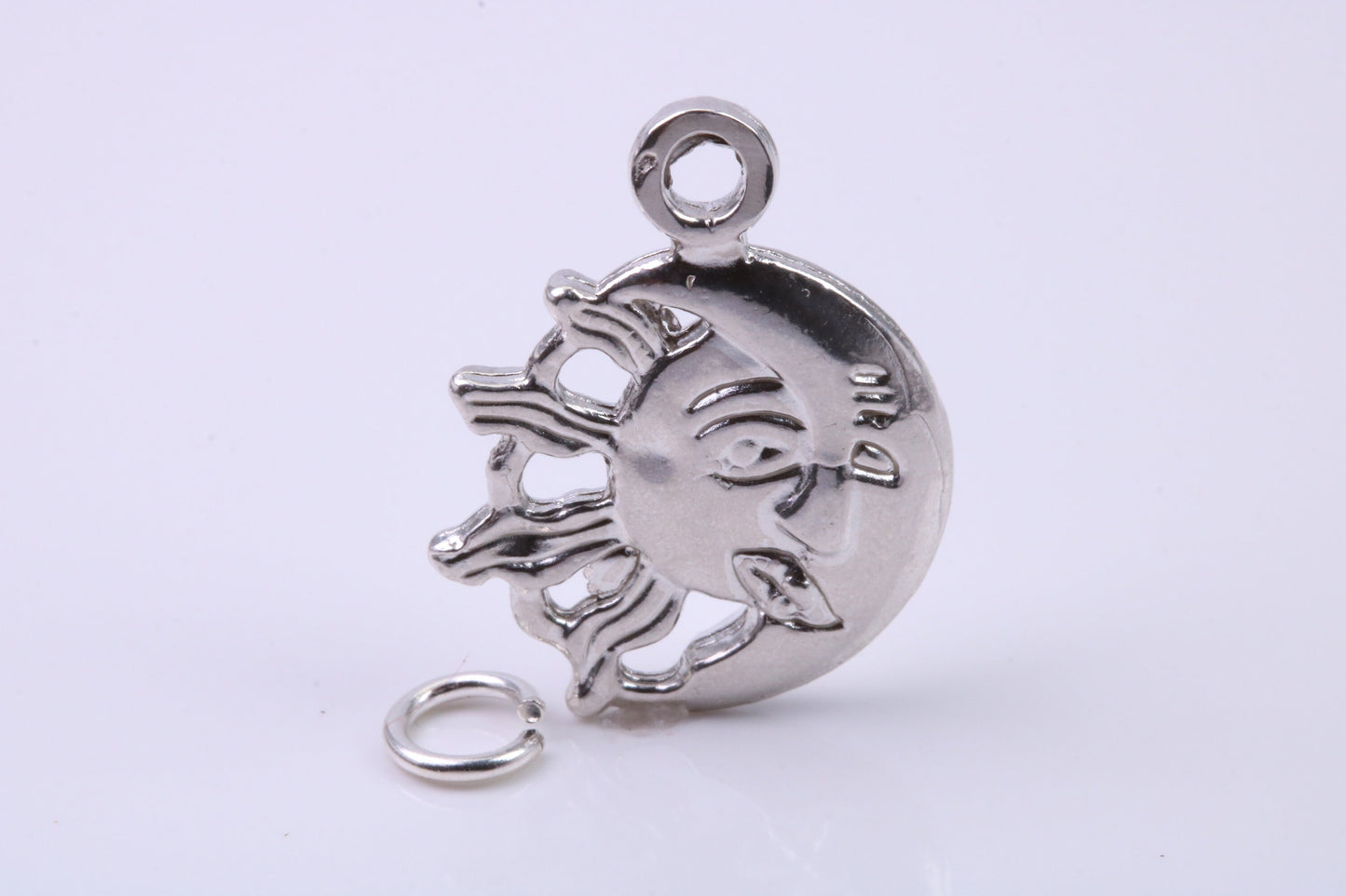 Sun and Moon Charm, Traditional Charm, Made from Solid 925 Grade Sterling Silver, Complete with Attachment Link