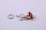 Red Mum Rose Flower Charm, Traditional Charm, Made from Solid 925 Grade Sterling Silver, Complete with Attachment Link