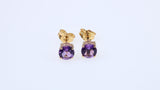 Real February Amethyst set Birthstone Stud Earrings, Made from Solid 9ct Yellow Gold
