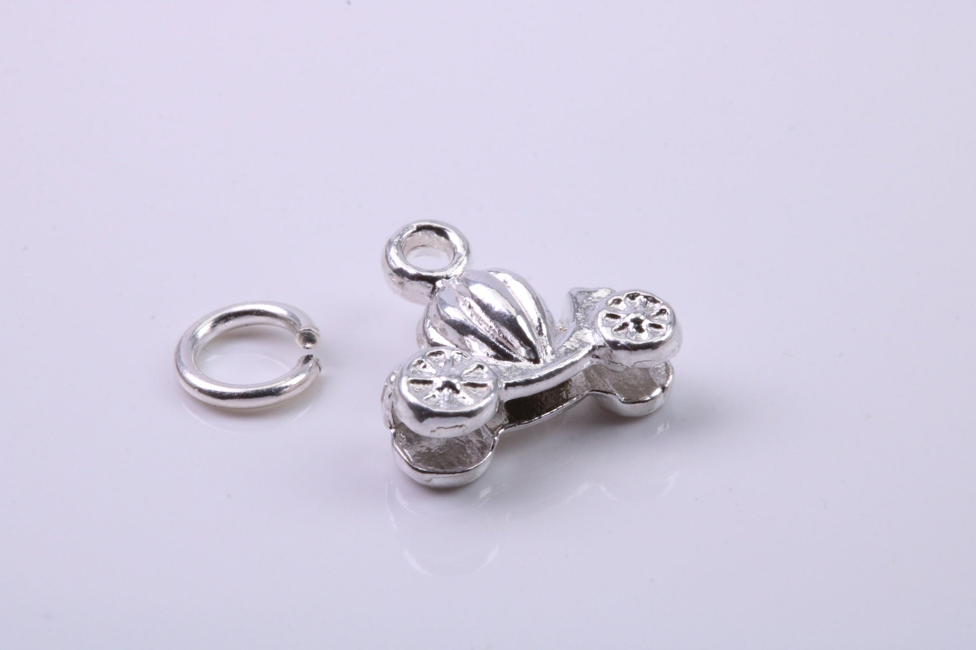Princess Carriage Charm, Traditional Charm, Made from Solid 925 Grade Sterling Silver, Complete with Attachment Link