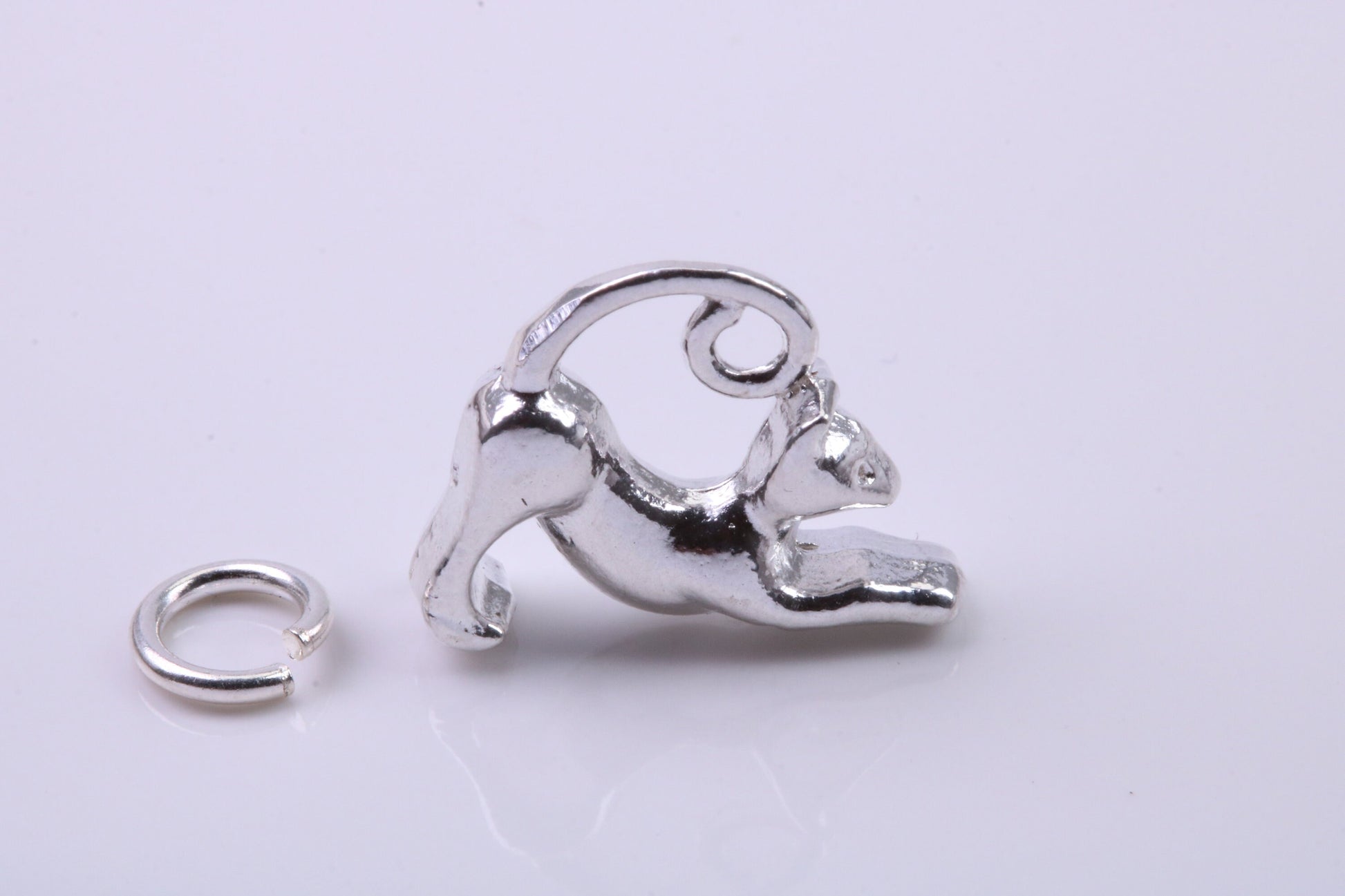Cat Charm, Traditional Charm, Made from Solid 925 Grade Sterling Silver, Complete with Attachment Link