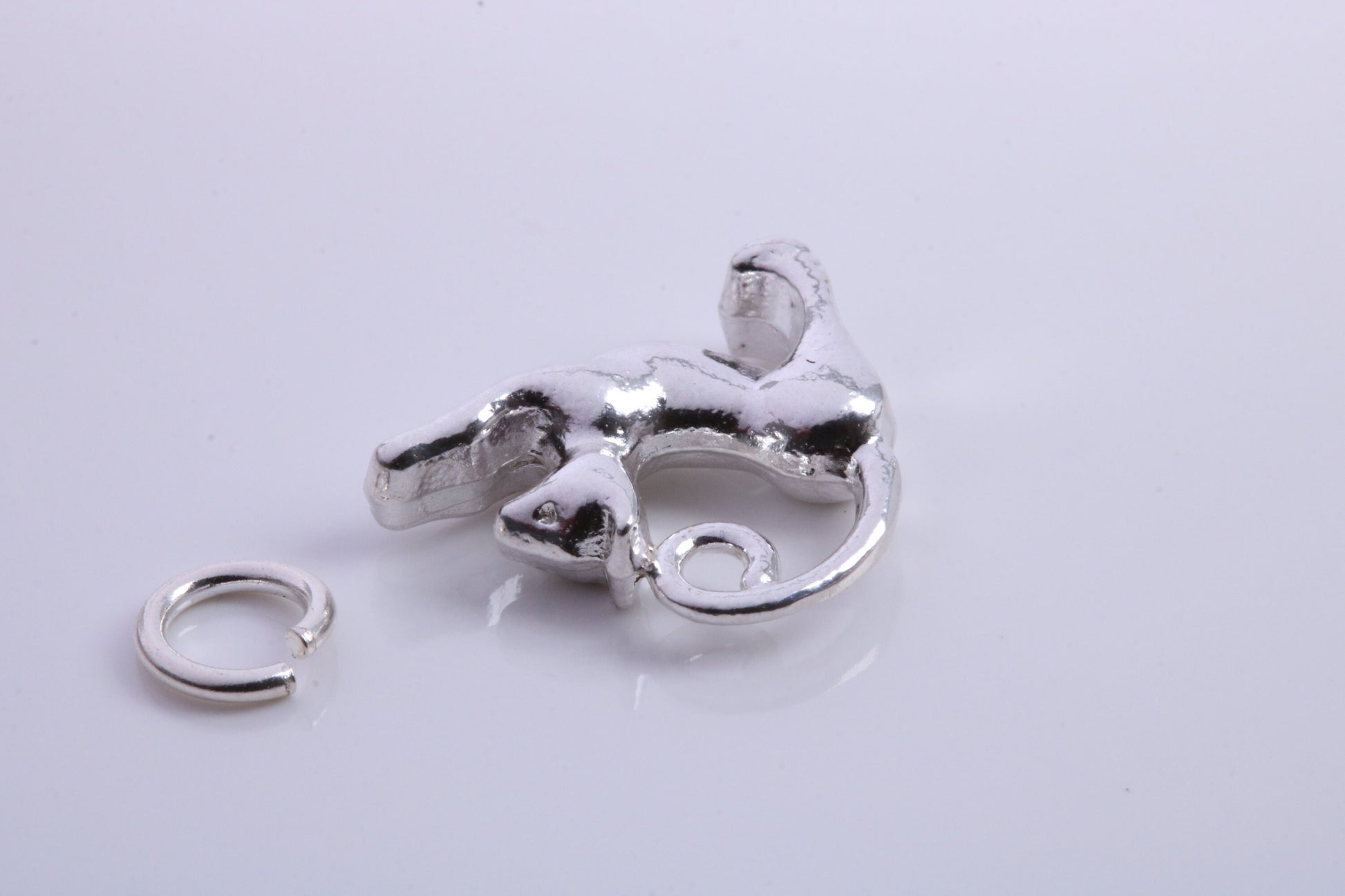 Cat Charm, Traditional Charm, Made from Solid 925 Grade Sterling Silver, Complete with Attachment Link