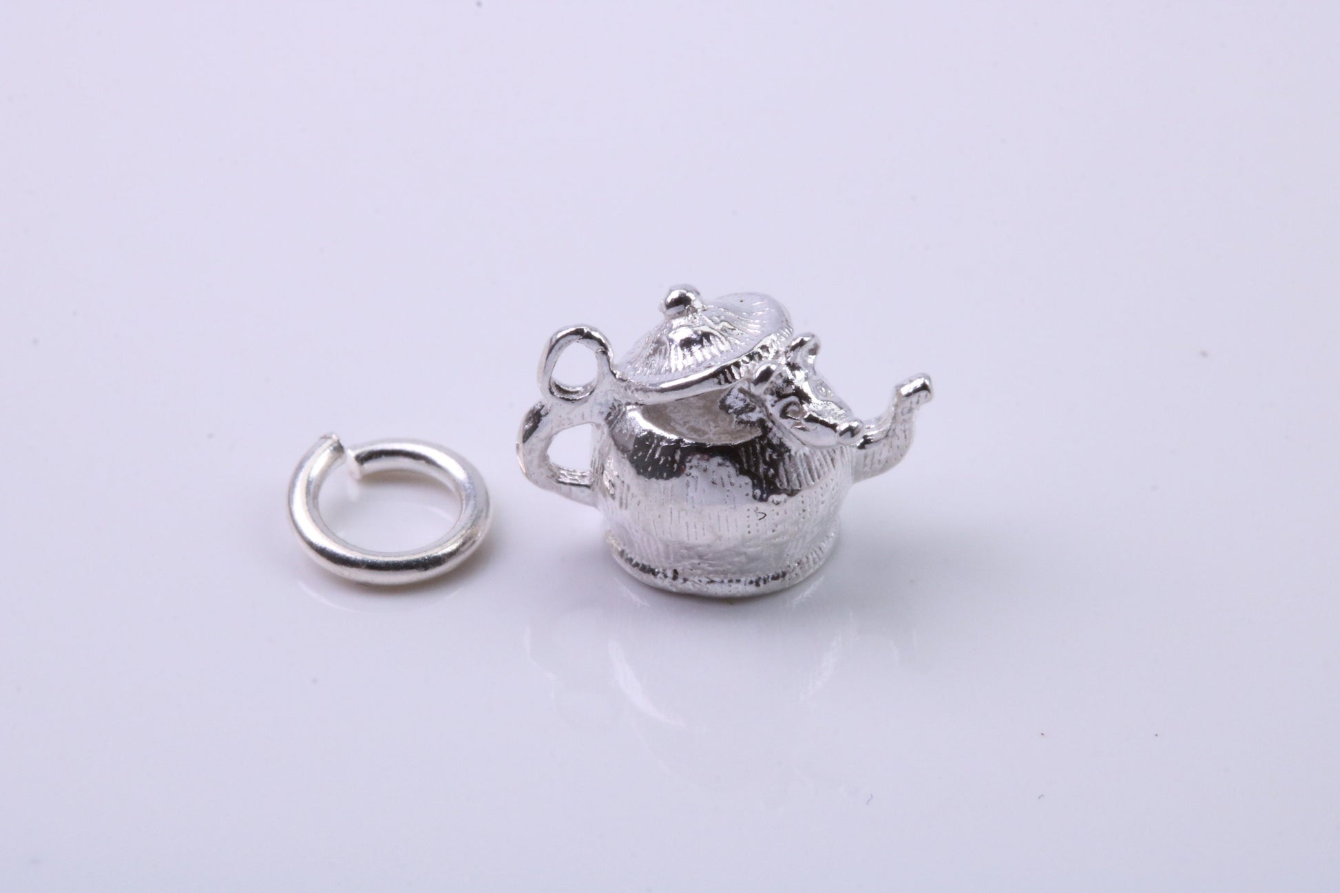 Mouse in Teapot Charm, Traditional Charm, Made from Solid 925 Grade Sterling Silver, Complete with Attachment Link