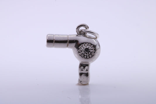 Hair Dryer Charm, Traditional Charm, Made from Solid 925 Grade Sterling Silver, Complete with Attachment Link